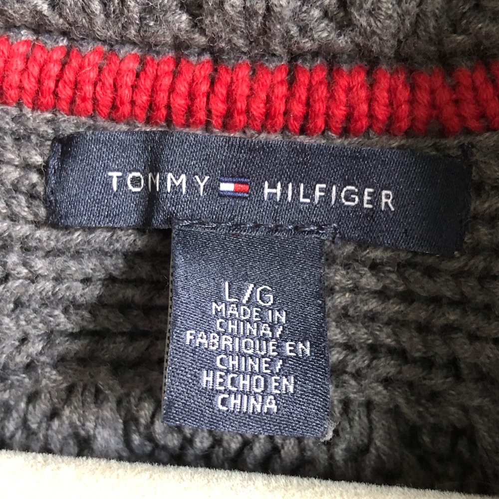 Tommy Hilfiger Shawl Collar Short Sleeve Sweater Grey Cotton Buckle Snap Front - Picture 12 of 15